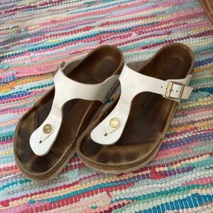 White patent Birkenstock Gizeh sandals